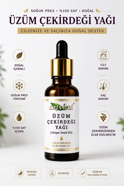 safvital Grape Seed Oil 100% Pure Cold Pressed 20 ml Premium Herbal Oil for Hair and Skin Care