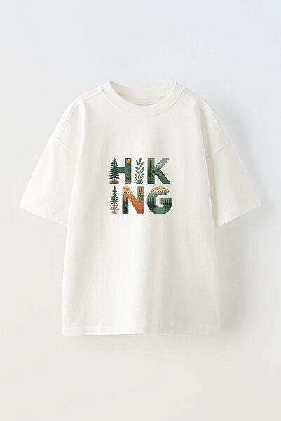 Anetos Tricou oversize alb din bumbac cu imprimeu frontal Hiking Nature Design
