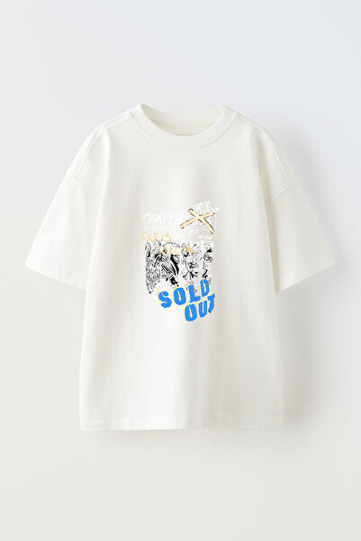 Anetos Tricou supradimensionat din bumbac alb, cu imprimeu frontal, cu design...