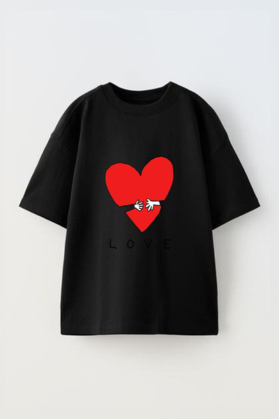 Anetos Tricou oversize negru din bumbac, cu imprimeu frontal cu design Love H...