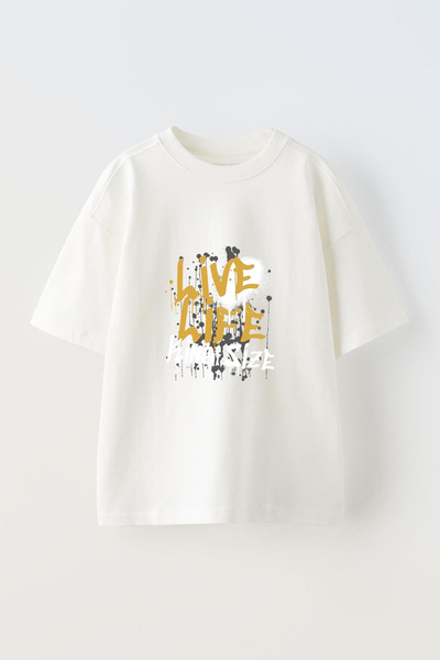 Anetos Tricou oversize alb din bumbac, cu imprimeu frontal, cu design Street Art