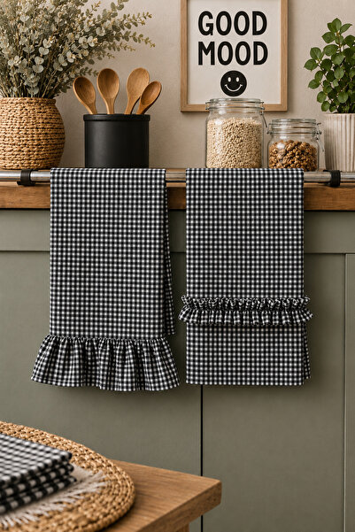 Mirilliahome 35X55 cm Gingham Patterned Kitchen Towel with Ruffle Detail