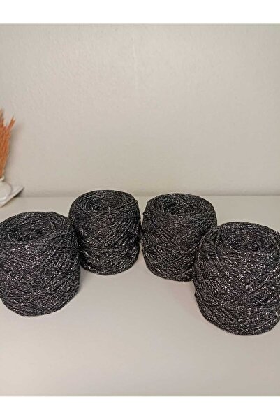 kartopya Gümüş Simli Siyah Renkli Makrome Örgü İpi 400 Gr(4x100 Gr)