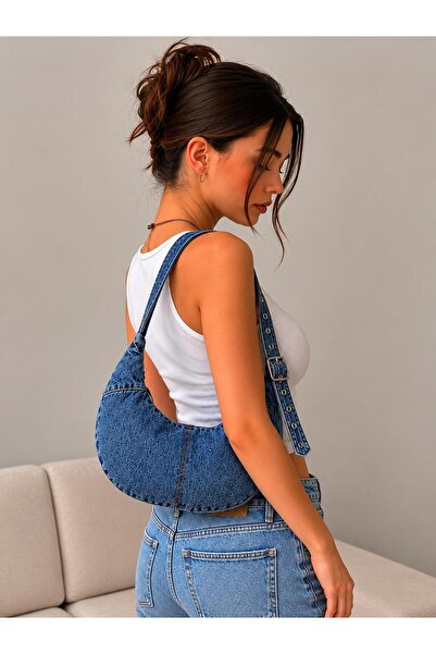 MAYKOT Kadın Denim Jean Ayarlanabilir Y2K Askılı Omuz Çantası