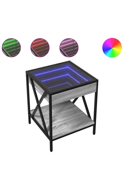 vidaxl Noptieră cu LED infinity, gri sonoma, 40x40x49 cm