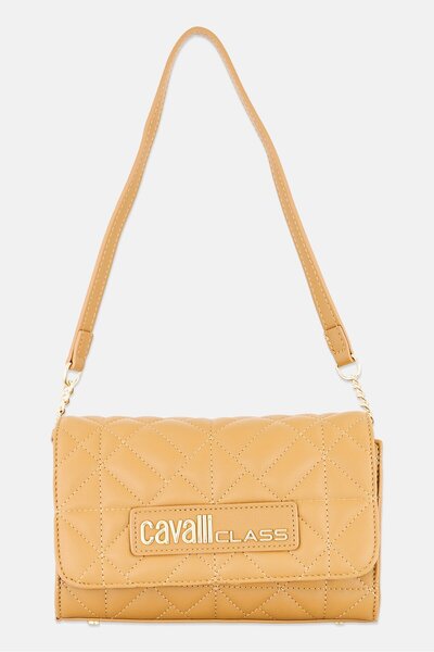 Cavalli Class Women Brand Logo Shoulder Bag, Tan