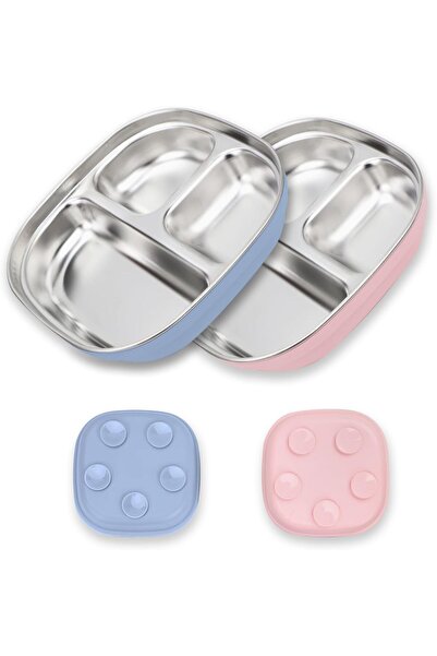 Arabest 2-Pack Stainless Steel Toddler Plates with Suction,Non-Slip,Divided,B...