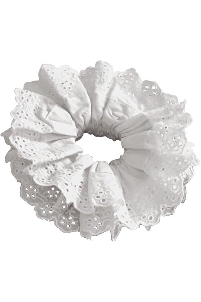 Arabest White Lace Satin Scrunchies,Double Layer Large Hair Bands,Elastic Hai...