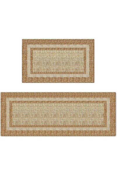 Arabest Beige Rectangle Plaid Washable Kitchen Mats Set of 2, Seasonal Decor ...