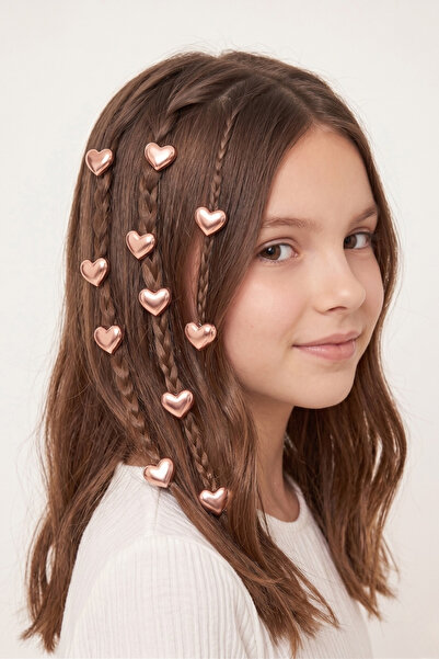 Luludy Kids Rose Gold Parlak Kalp Figürlü 10'lu Kız Çocuk Saç Küpesi