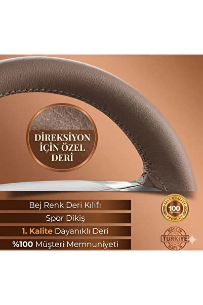 Fixelora Honda Civic Marka İçin Özel Dikmeli Direksiyon Kılıfı Bej Renk