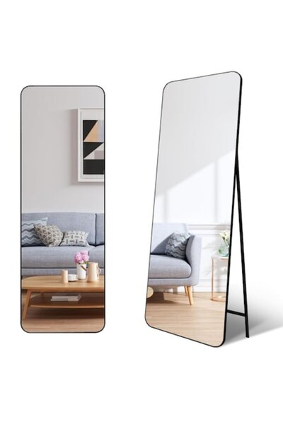 MNS Elegant floor mirror with foldable stand and wall mounting option, black ...