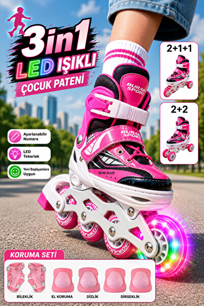 YILDIRIM OYUNCAK 3in1 LED Işıklı Full Koruma Setli Lüks Çocuk Pateni - Ayarla...