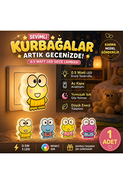 Eşya Dünyası Sevimli Kurbağa Karakterli 3 Ledli Gece Lambası - 0.5W Tasarrufl...