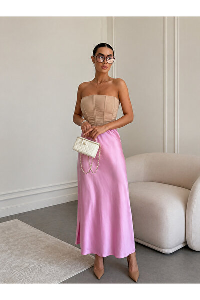 Elia Swimwear Elisia Pink Satin Midi Skirt
