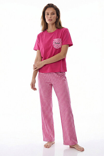 Penti Women's Cotton Lounge Cozy Heart Shorts Sleeve Pajama Set - Fuchsia