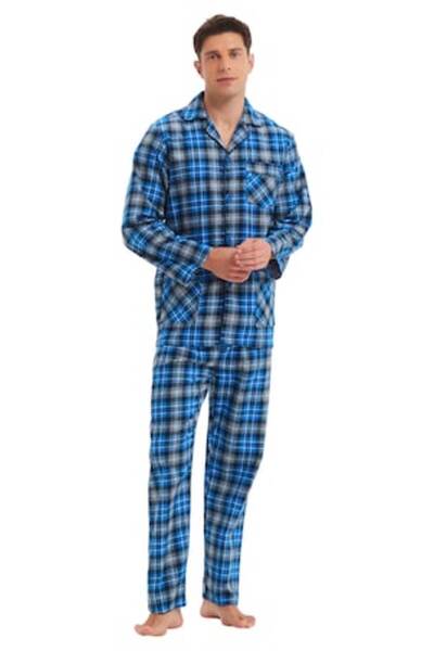 Global Set de pijamale clasice pentru bărbați, 100% bumbac canvas, mânecă lun...