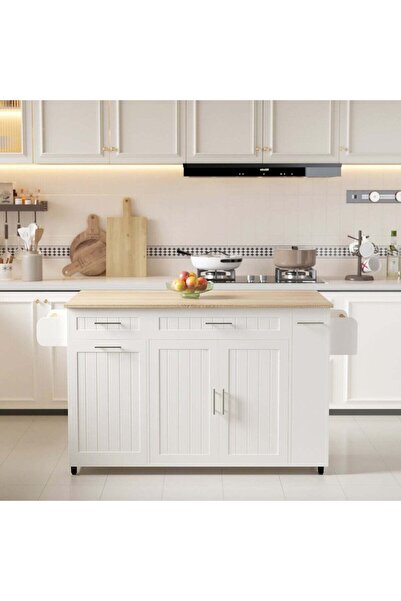 sharpdo Rolling Kitchen Island Cart with Trash Cabinet Dual-Side Extendable T...