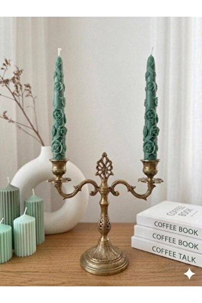 SCA CANDLE Çiçek Desenli Dekoratif Şamdan Mum 2'li Ev Dekorasyonu