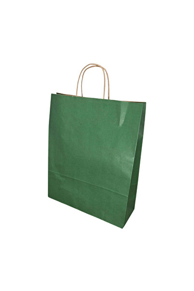 Papette Set 50 bucati Pungi hartie Kraft Verde, manere hartie rasucita, 32 x ...