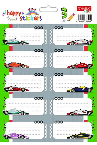 Tanex SCHOOL LABELS 30/SET RACE CARS TLS-749
