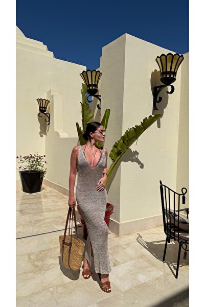 Julidress V-Neck Glittery Openwork Maxi Length Beach Dress