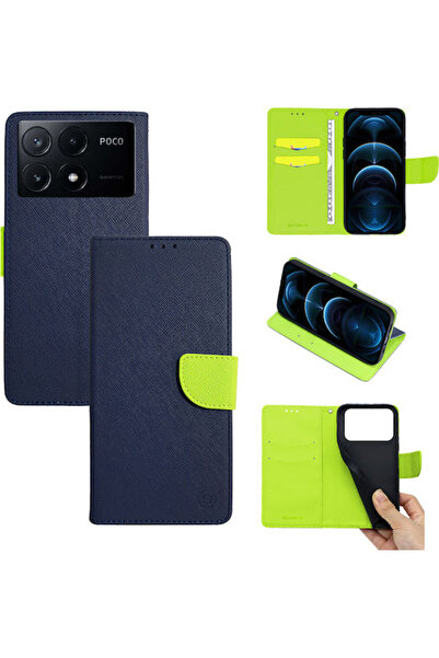 Other Sonique Trend Wallet Case for Xiaomi Poco X6 Pro 5G Dark Blue Lime