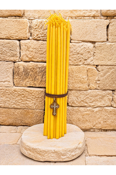OEM Pachet de 50 de lumânări din ceară de albine pură și un crucifix consacra...