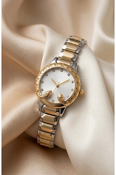 KLISHE Butik Women's Steel Watch Gold & Silver Mix Color Snake Dial Vintage O...