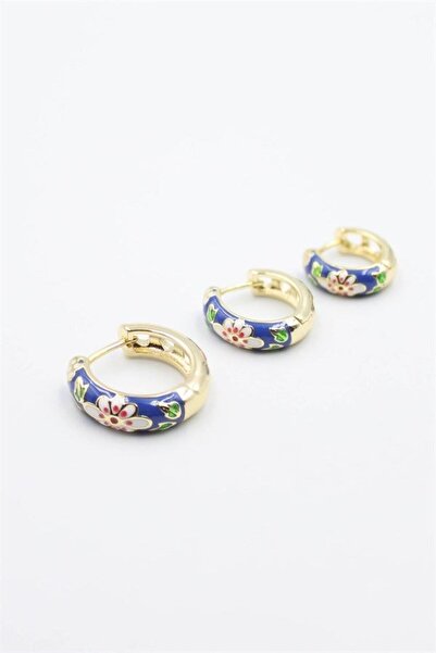 atastore2017 3-Piece Enamel Flower Earrings - Blue