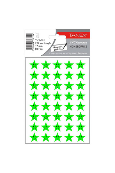 Tanex Αυτοκόλλητα Χαμογελαστά Αστέρια Πράσινα 80 ΤΕΜ. TNX-302