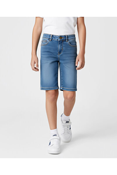 Pine kids Denim Woven Knee Length Washed Short - Mid Blue