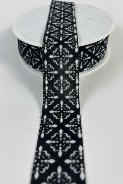 Hobigram Noir Ottoman Minimal Patterned Velvet Trim Strip – Black and White P...