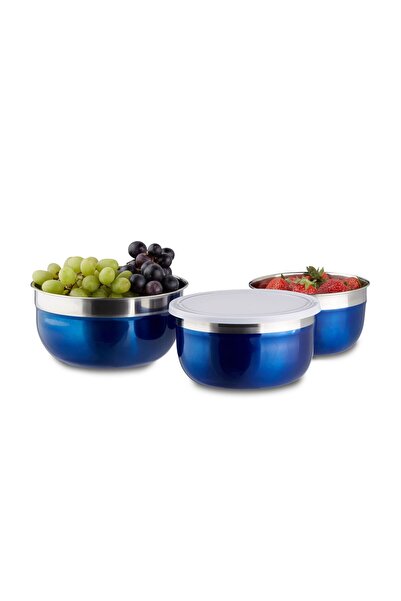 Ayawaska Top Bottom Set of 3 stainless steel bowls with airtight lids, for fo...