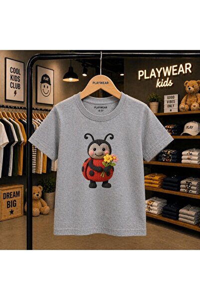 playwear Tricou unisex pentru copii 100% cu imprimeu cu flori de buburuză, pe...