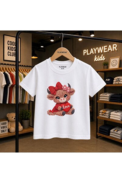 playwear Плетена тениска с щампа на малък бик, 100% памук, детска унисекс, за...