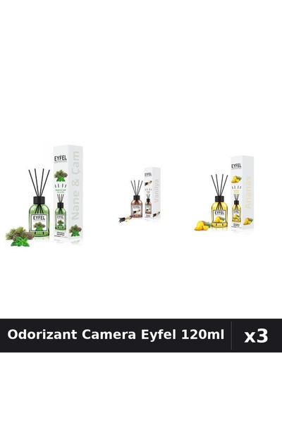 Eyfel Set 3 Odorizante Camera cu Betisoare - Pin Si Menta, Vanilie, Ananas 120ml