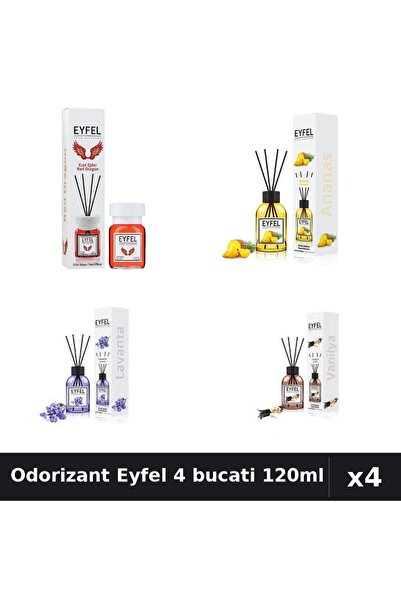 Eyfel Set 4 Odorizant Camera cu Betisoare - Ananas, Lavanda, Red Dragon, Vani...