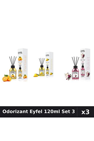 Eyfel Set 3 Odorizant Camera cu Betisoare - Portocala, Ananas, Bouquet 120ml