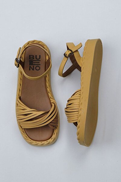 BUENO Shoes Sarı Deri Kadın Düz Sandalet 01wy9110
