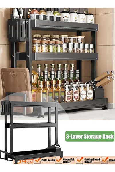 TAPIT Spice Rack Shelf Kitchen Organizer 3-Tier Large Metal Storage Counterto...