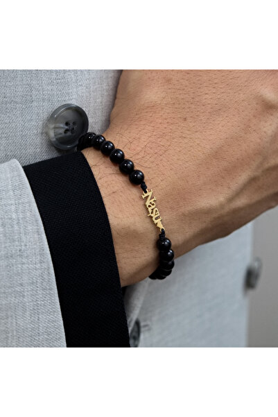BLACK SWAN Bijoux Bratara shamballa barbati cu bile din aur si ochi tigru - L...
