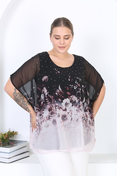 XL Modam Women's Outerwear Chiffon Inside Viscose Tunic with Tank Top in Large Size