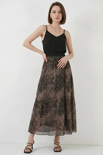 Generic Brand Women's Leopard Patterned Chiffon Beige Skirt