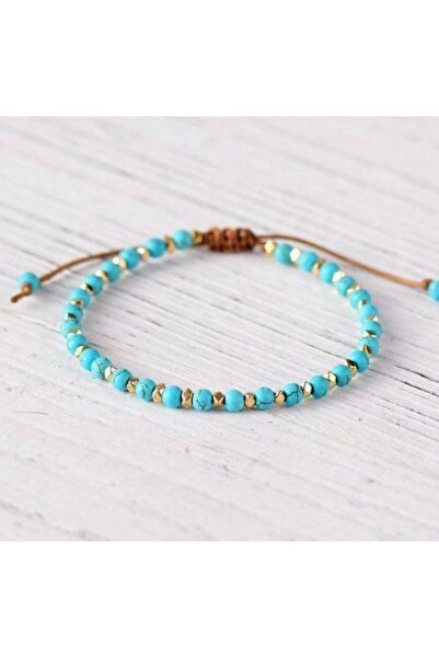 Manolibera Jewellery Χειροποίητο βραχιόλι με πέτρες τυρκουάζ και χρυσό αιματίτη