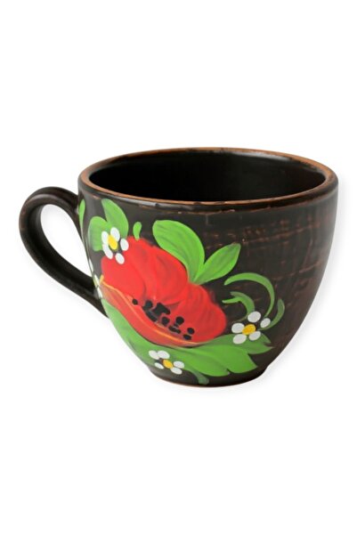 OEM Traditional ceramic mug, 250 ml, hand-painted with poppies, rustic and au...