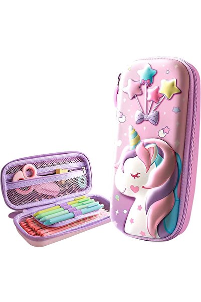 BABUN Unicorn Kabartmalı 3D Geniş EVA Sert Kalemlik Okul Kalem Kutusu Pembe