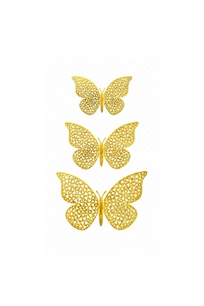 Decoratiuni Dulci Fluturi cu aripioare modele geometrice 3 dimensiuni - Auriu