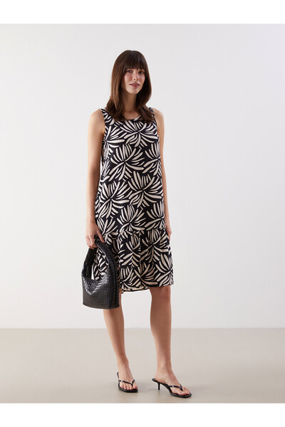 LC Waikiki Nevavm Oval Collar Patterned Dress with a Difference