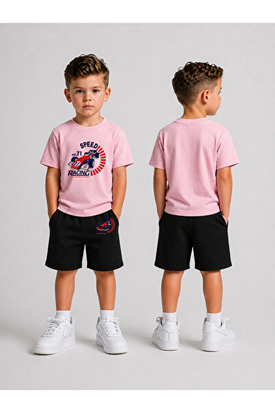 LORVEX Set tricou și pantaloni scurți pentru copii, din bumbac imprimat, de v...